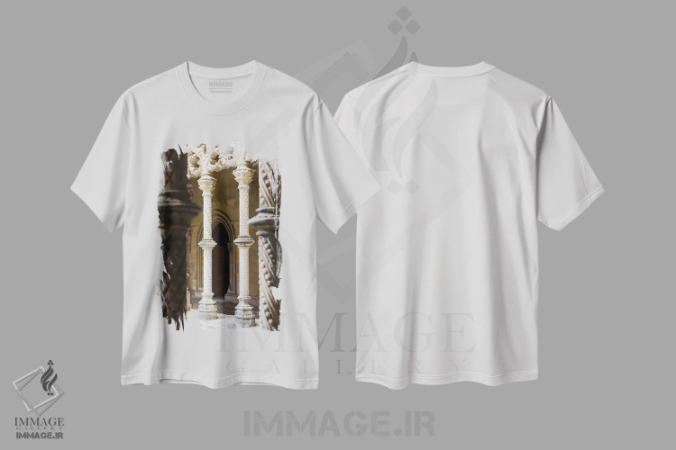 تیشرت سفید طرح دار – تیشرت معماری ,the royal cloister. Monastery of Batalha, Mosteiro de Santa Maria da Vitoria,کلاوسترو رئال، صومعه پادشاهی. صومعه باتالیا، صومعه سانتا ماریا دا ویتوریا اثر مارتین زویک فروشگاه ایماژ