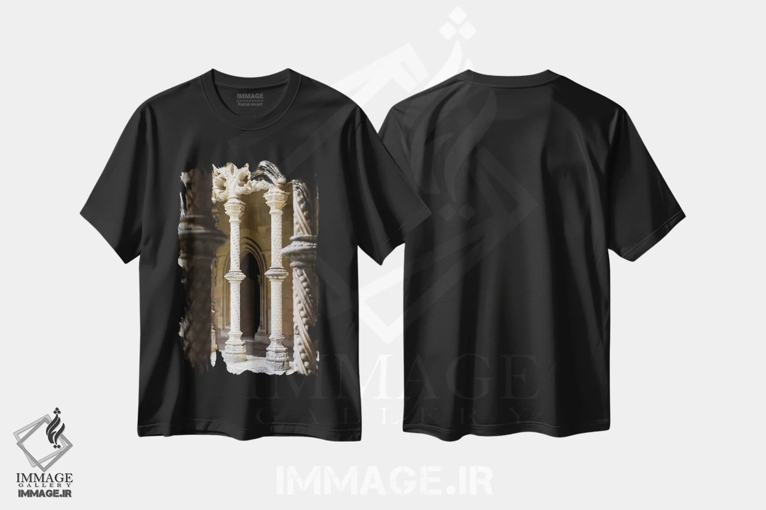 تیشرت مشکی طرح دار – تیشرت معماری ,the royal cloister. Monastery of Batalha, Mosteiro de Santa Maria da Vitoria,کلاوسترو رئال، صومعه پادشاهی. صومعه باتالیا، صومعه سانتا ماریا دا ویتوریا اثر مارتین زویک immage.ir