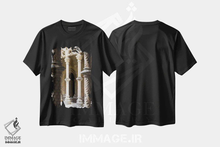 تیشرت مشکی طرح دار – تیشرت معماری ,the royal cloister. Monastery of Batalha, Mosteiro de Santa Maria da Vitoria,کلاوسترو رئال، صومعه پادشاهی. صومعه باتالیا، صومعه سانتا ماریا دا ویتوریا اثر مارتین زویک immage.ir