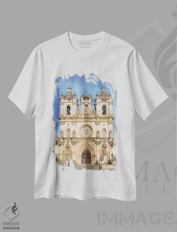 تیشرت سفید طرح دار – تیشرت معماری ,Mosteiro de Santa Maria de Alcobaca. Portugal.,صومعه آلکوباکا، صومعه سانتا ماریا د آلکوباکا. پرتغال اثر مارتین زویک immage.ir