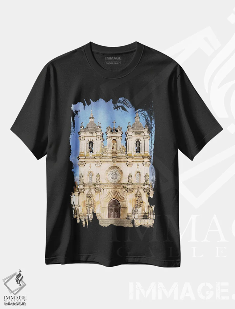 تیشرت مشکی طرح دار – تیشرت معماری ,Mosteiro de Santa Maria de Alcobaca. Portugal.,صومعه آلکوباکا، صومعه سانتا ماریا د آلکوباکا. پرتغال اثر مارتین زویک فروشگاه ایماژ