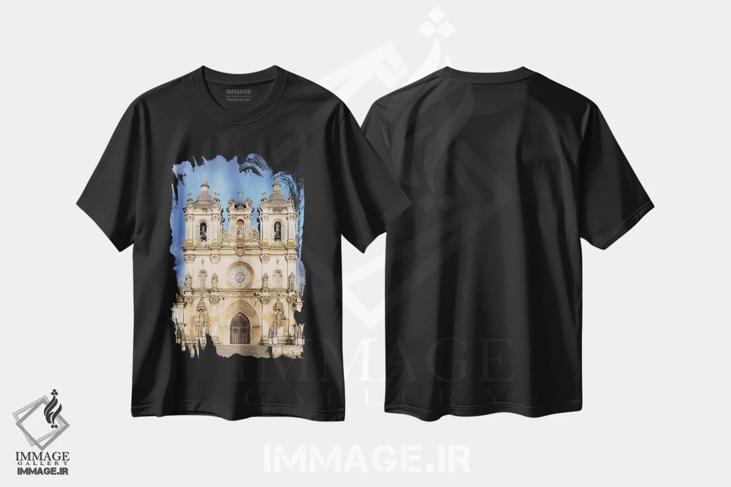 تیشرت مشکی طرح دار – تیشرت معماری ,Mosteiro de Santa Maria de Alcobaca. Portugal.,صومعه آلکوباکا، صومعه سانتا ماریا د آلکوباکا. پرتغال اثر مارتین زویک فروشگاه ایماژ