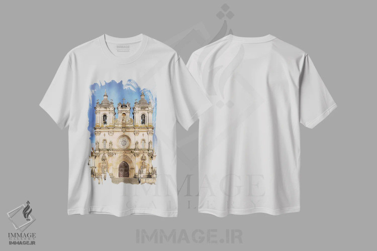 تیشرت سفید طرح دار – تیشرت معماری ,Mosteiro de Santa Maria de Alcobaca. Portugal.,صومعه آلکوباکا، صومعه سانتا ماریا د آلکوباکا. پرتغال اثر مارتین زویک immage.ir