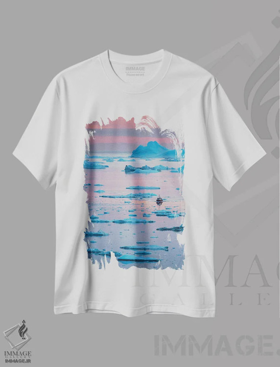 تیشرت سفید طرح دار – تیشرت طبیعت ,UNESCO, Ilulissat Kangerlua at Disko Bay. Greenland,قایق در ایلفیسات ایسفیورد، یونسکو، ایلفیسات کانگرلوا در خلیج دیسکو، گرینلند اثر مارتین زویک immage.ir