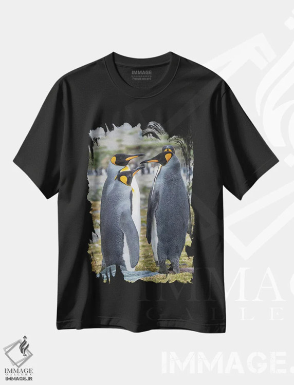 تیشرت مشکی طرح دار – تیشرت حیوانات ,کلونی پنگوئن شاهی در خلیج سنت اندروز. رفتار خواستگاری. جزیره جورجیای جنوبی اثر مارتین زویک فروشگاه ایماژ