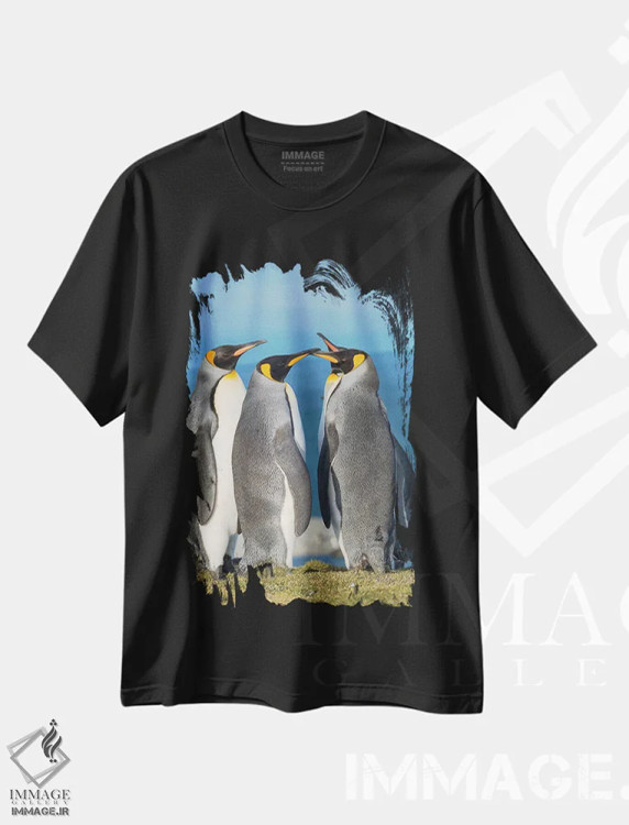 تیشرت مشکی طرح دار – تیشرت طبیعت ,کلونی پنگوئن شاهی در خلیج سنت اندروز. رفتار خواستگاری. جزیره جورجیای جنوبی اثر مارتین زویک فروشگاه ایماژ
