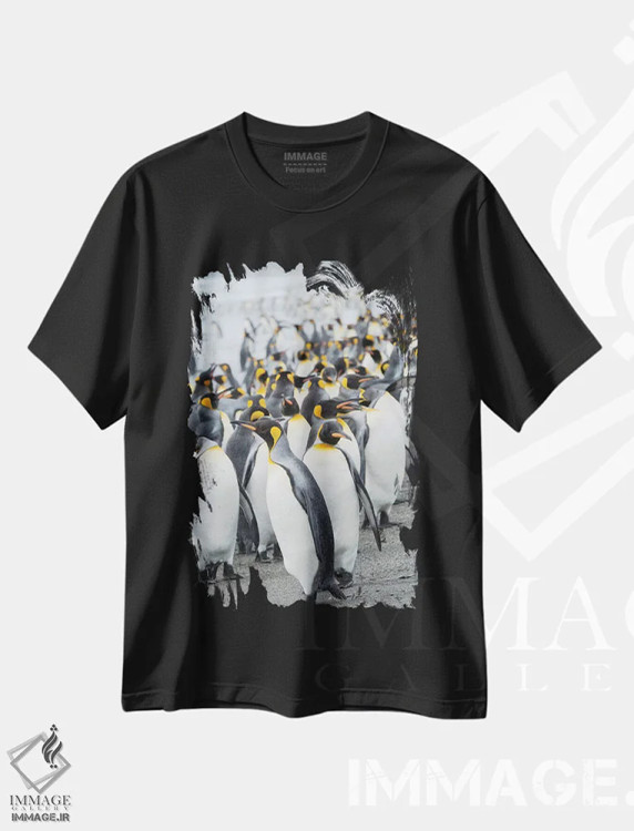 تیشرت مشکی طرح دار – تیشرت حیوانات ,کلونی پنگوئن شاهی در دشت سالزبری در خلیج جزایر. جزیره جورجیای جنوبی اثر مارتین زویک immage.ir