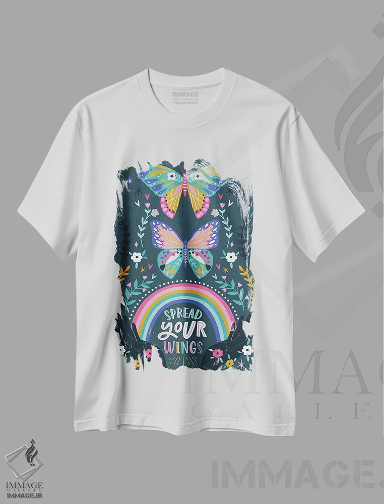 تیشرت سفید طرح دار – تیشرت انگیزشی ,بال هایت را بگستران اثر آنجلا نیکِیاس فروشگاه ایماژ