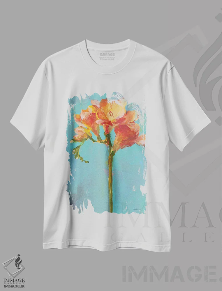 تیشرت سفید طرح دار – تیشرت گلدار ,گل مدرن دو اثر دان هوی نای immage.ir