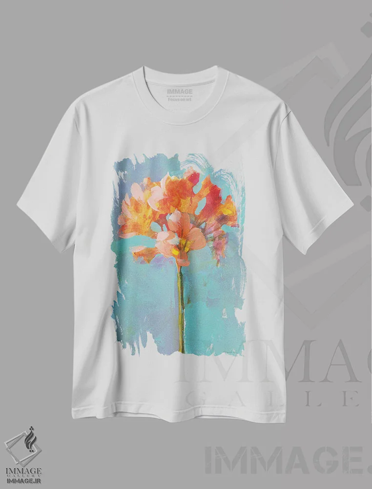 تیشرت سفید طرح دار – تیشرت گلدار مدرن ,گل مدرن یک اثر دان هوی نای فروشگاه ایماژ