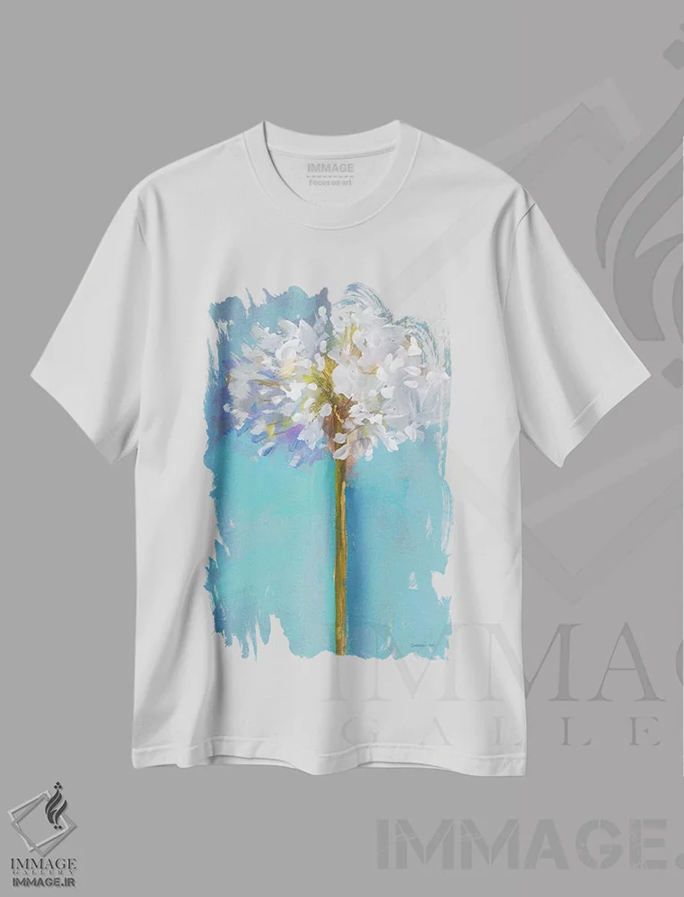 تیشرت سفید طرح دار – تیشرت هنری ,گل مدرن سه اثر دان هوی نای فروشگاه ایماژ