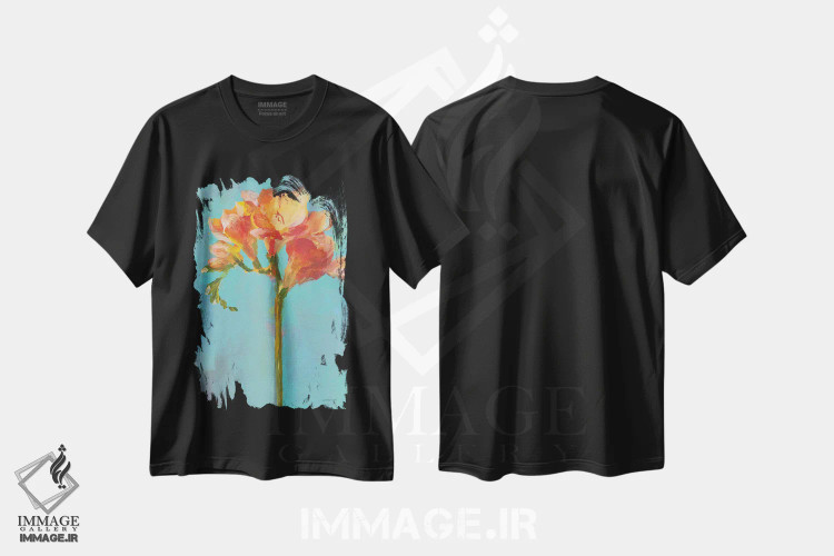 تیشرت مشکی طرح دار – تیشرت گلدار ,گل مدرن دو اثر دان هوی نای فروشگاه ایماژ