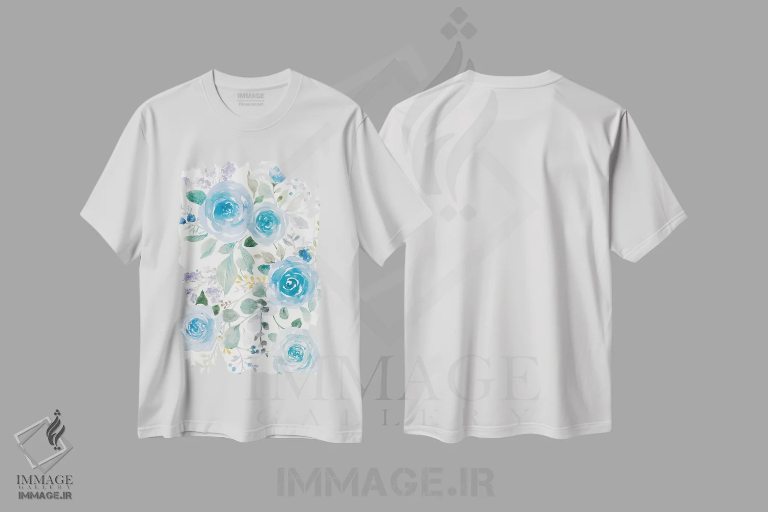 تیشرت سفید طرح دار – تیشرت انتزاعی ,رزهای آبی پرپشت دو اثر دان هوی نای فروشگاه ایماژ