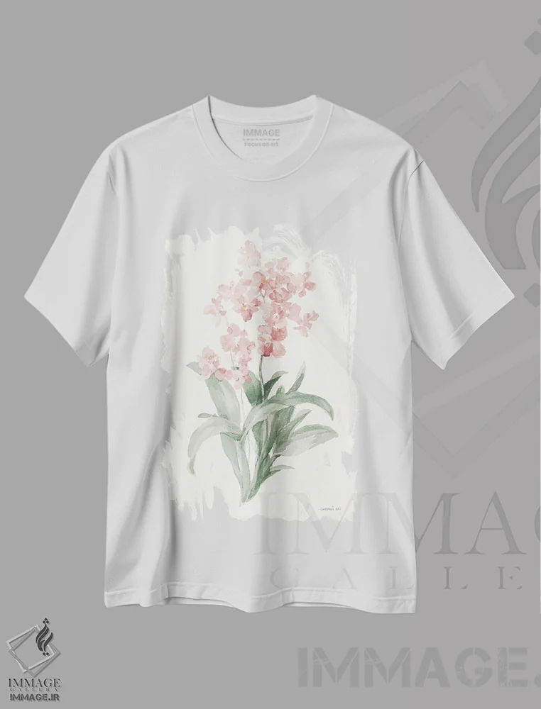 تیشرت سفید طرح دار – تیشرت گلدار ,ارکیده بهاری یک اثر دان هوی نای immage.ir