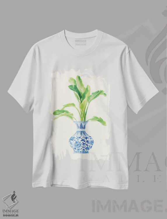 تیشرت سفید طرح دار – تیشرت گیاهان ,نقش نگار چینی نخل اثر دان هوی نای immage.ir