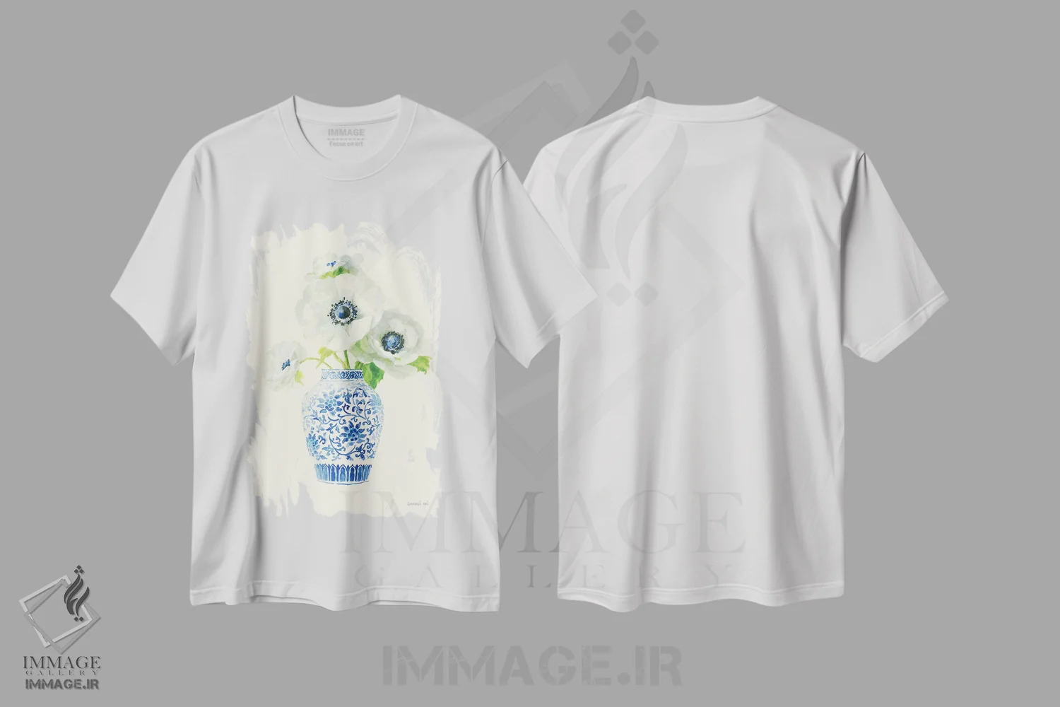 تیشرت سفید طرح دار – تیشرت هنری ,نقش نگار چینی گلدار اثر دان هوی نای فروشگاه ایماژ