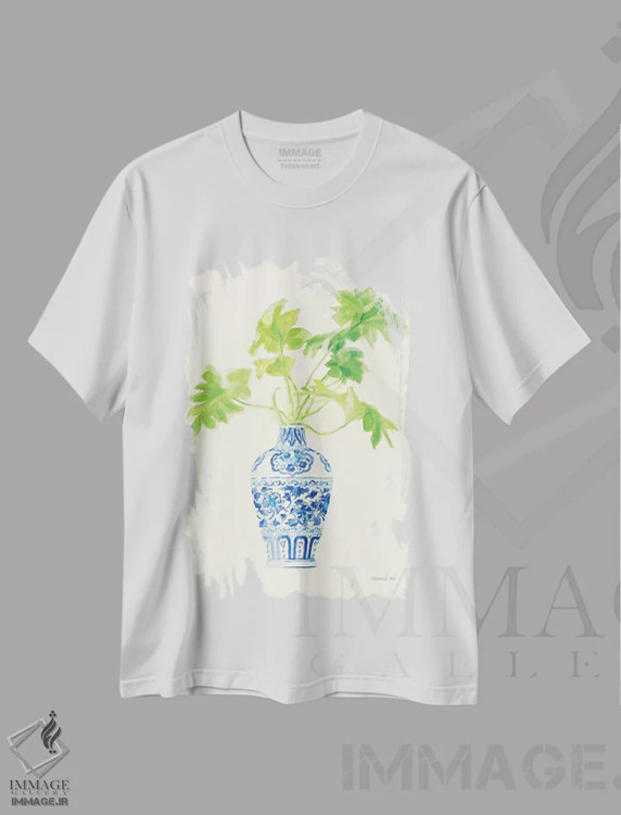 تیشرت سفید طرح دار – تیشرت برگ ,نقش نگار چینی نخل اثر دان هوی نای immage.ir