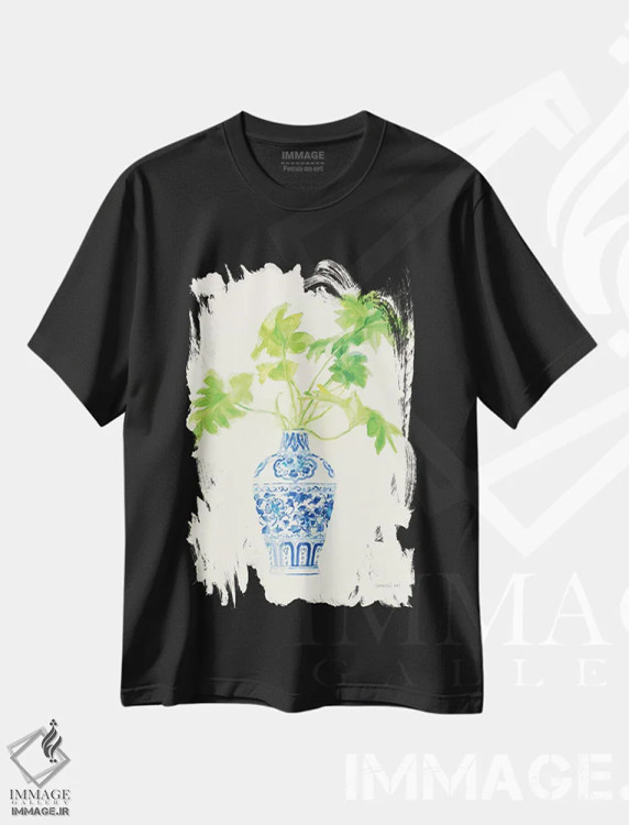 تیشرت مشکی طرح دار – تیشرت برگ ,نقش نگار چینی نخل اثر دان هوی نای فروشگاه ایماژ