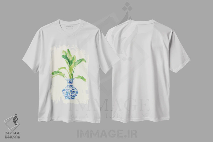 تیشرت سفید طرح دار – تیشرت گیاهان ,نقش نگار چینی نخل اثر دان هوی نای immage.ir