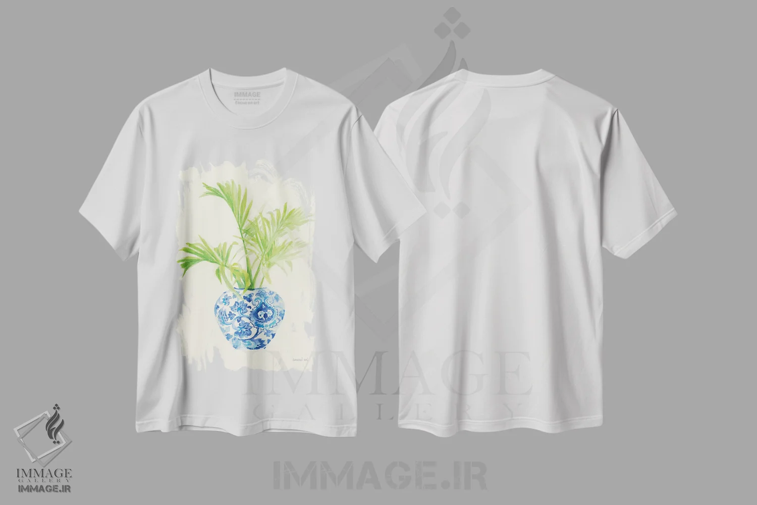 تیشرت سفید طرح دار – تیشرت طبیعت ,نقش نگار چینی نخل اثر دان هوی نای فروشگاه ایماژ