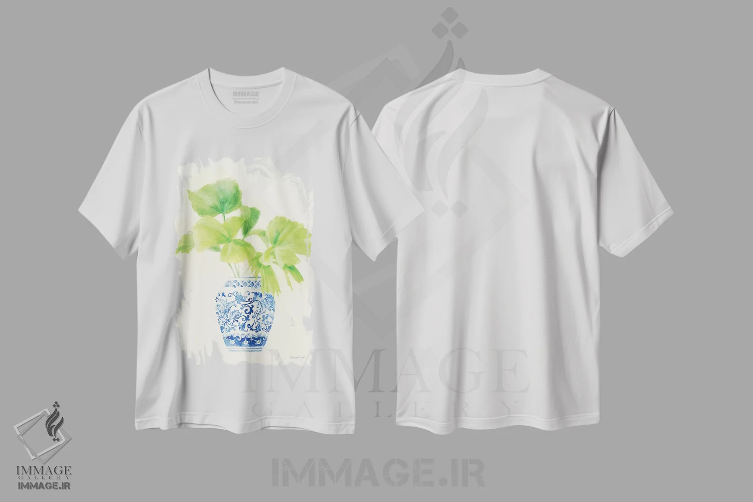 تیشرت سفید طرح دار – تیشرت گیاهان ,نقش نگار چینی نخل اثر دان هوی نای فروشگاه ایماژ