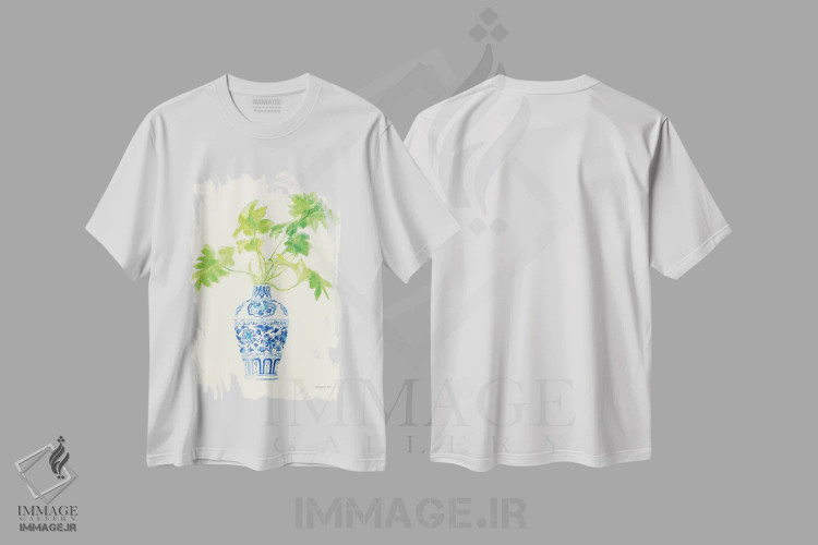 تیشرت سفید طرح دار – تیشرت برگ ,نقش نگار چینی نخل اثر دان هوی نای immage.ir