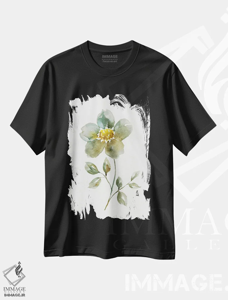 تیشرت مشکی طرح دار – تیشرت گیاهی ,گلبرگ ساده دو اثر نان فروشگاه ایماژ