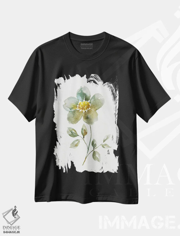 تیشرت مشکی طرح دار – تیشرت گیاهی ,گلبرگ ساده دو اثر نان فروشگاه ایماژ