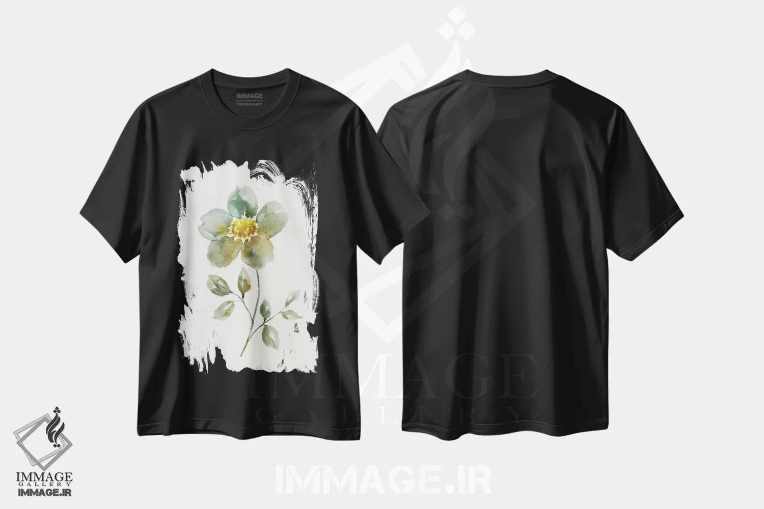 تیشرت مشکی طرح دار – تیشرت گیاهی ,گلبرگ ساده دو اثر نان فروشگاه ایماژ
