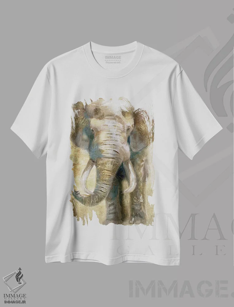 تیشرت سفید طرح دار – تیشرت حیوانات ,فیل سافاری تابستانی اثر نان فروشگاه ایماژ