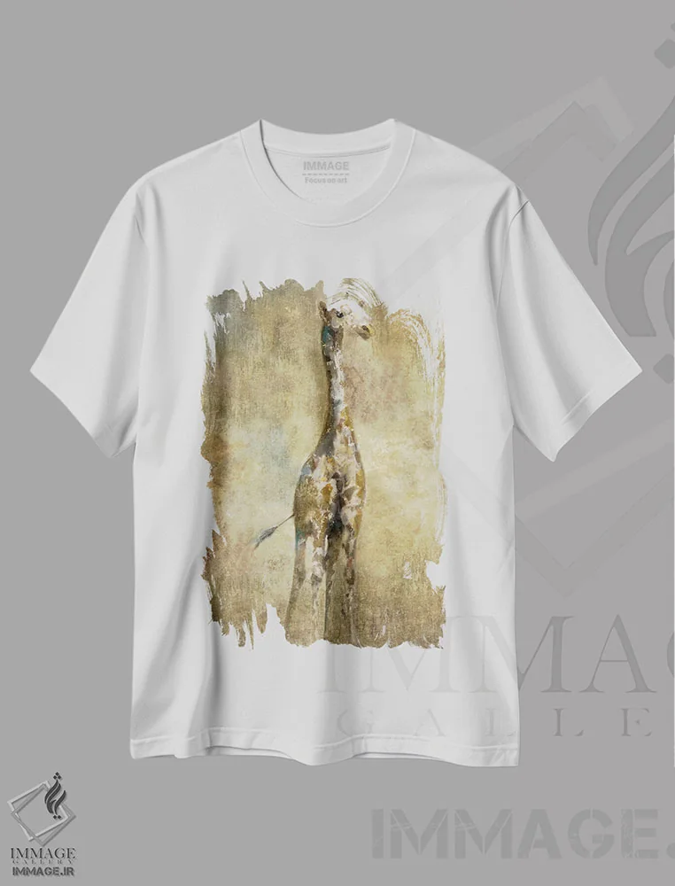 تیشرت سفید طرح دار – تیشرت حیوانات ,زرافه سافاری تابستانی اثر نان immage.ir