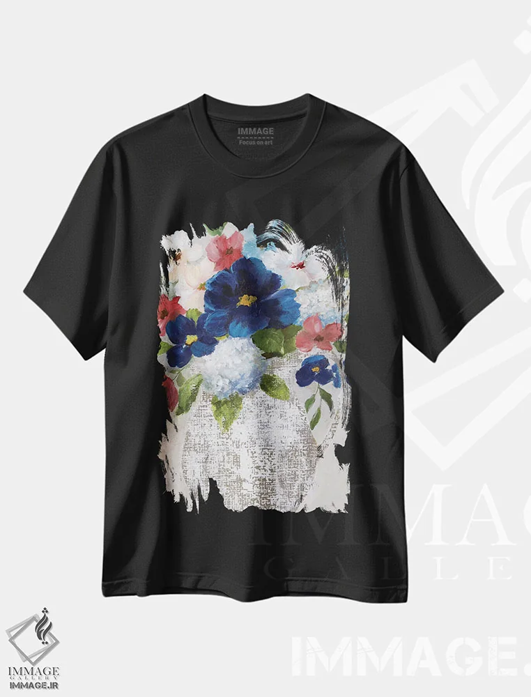 تیشرت مشکی طرح دار – تیشرت هنری ,دسته گل کتان دو اثر نان immage.ir