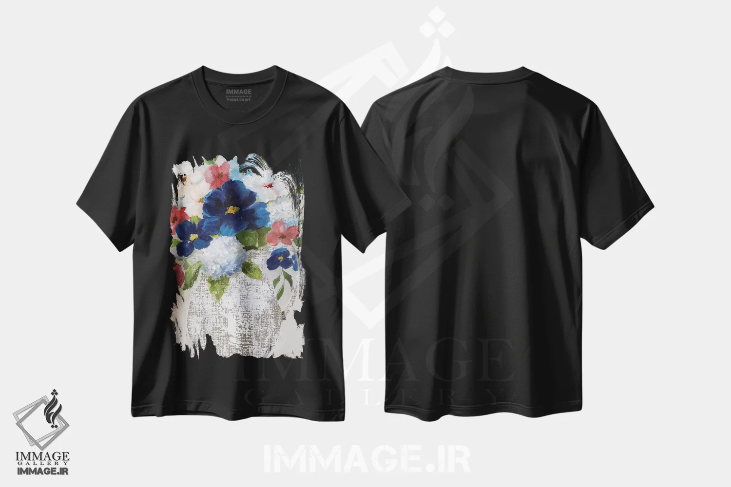 تیشرت مشکی طرح دار – تیشرت هنری ,دسته گل کتان دو اثر نان immage.ir