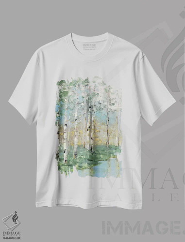 تیشرت سفید طرح دار – تیشرت هنری ,انعکاس درخت توس یک اثر سالی سواتلند فروشگاه ایماژ