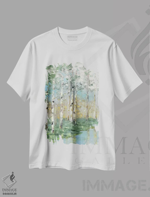 تیشرت سفید طرح دار – تیشرت هنری ,انعکاس درخت توس یک اثر سالی سواتلند فروشگاه ایماژ