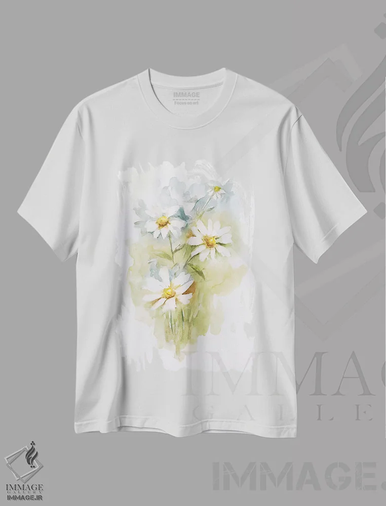 تیشرت سفید طرح دار – تیشرت هنری ,مارگریت وحشی دو اثر نان فروشگاه ایماژ
