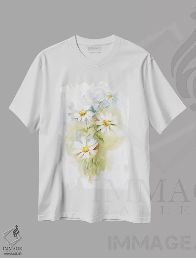 تیشرت سفید طرح دار – تیشرت هنری ,مارگریت وحشی دو اثر نان فروشگاه ایماژ