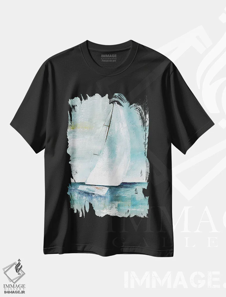 تیشرت مشکی طرح دار – تیشرت طبیعت ,بیا قایقرانی کنیم یک اثر نان immage.ir