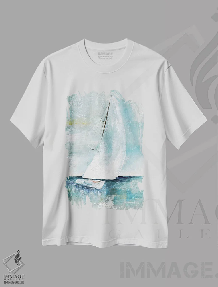 تیشرت سفید طرح دار – تیشرت طبیعت ,بیا قایقرانی کنیم یک اثر نان فروشگاه ایماژ