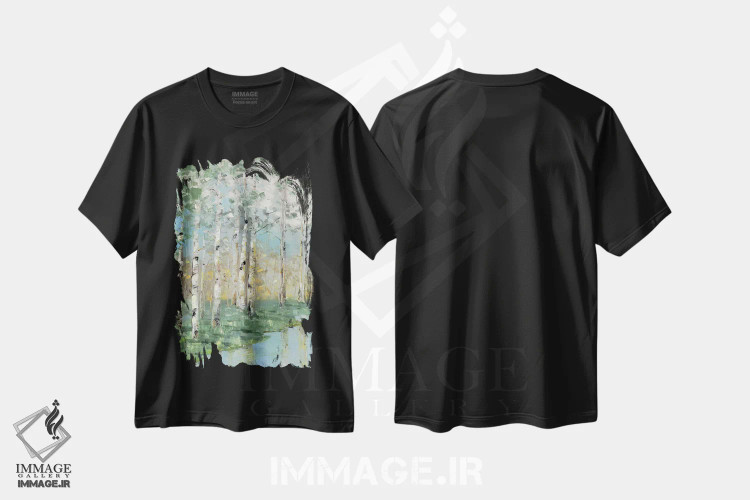 تیشرت مشکی طرح دار – تیشرت هنری ,انعکاس درخت توس یک اثر سالی سواتلند immage.ir