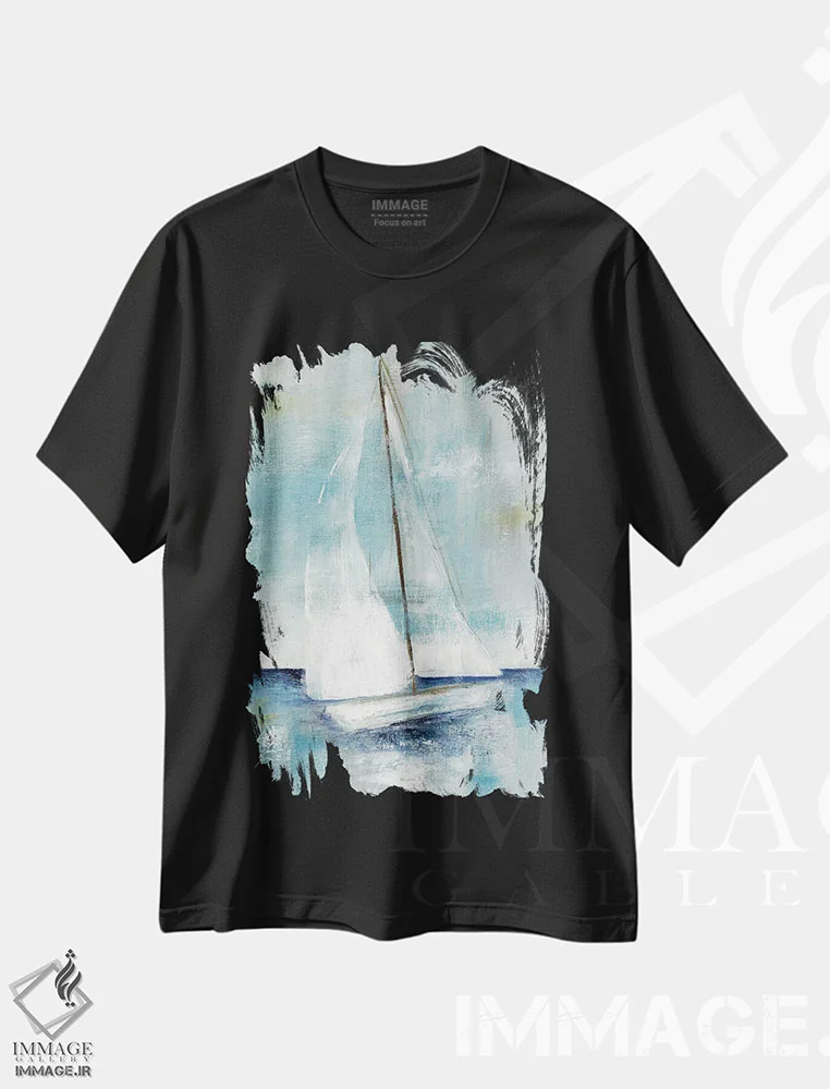 تیشرت مشکی طرح دار – تیشرت طبیعت ,بیا قایقرانی کنیم دو اثر نان فروشگاه ایماژ