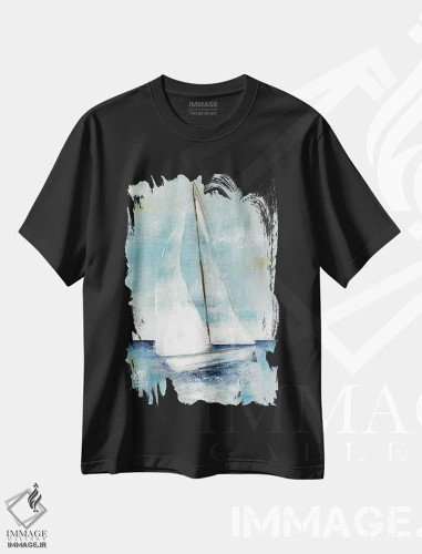 تیشرت مشکی طرح دار – تیشرت طبیعت ,بیا قایقرانی کنیم دو اثر نان فروشگاه ایماژ