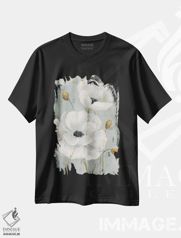 تیشرت مشکی طرح دار – تیشرت گلدار ,باغ مروارید یک اثر نان فروشگاه ایماژ