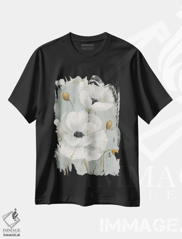 تیشرت مشکی طرح دار – تیشرت گلدار ,باغ مروارید یک اثر نان فروشگاه ایماژ