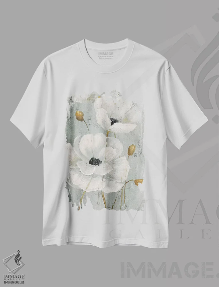 تیشرت سفید طرح دار – تیشرت گلدار ,باغ مروارید یک اثر نان immage.ir