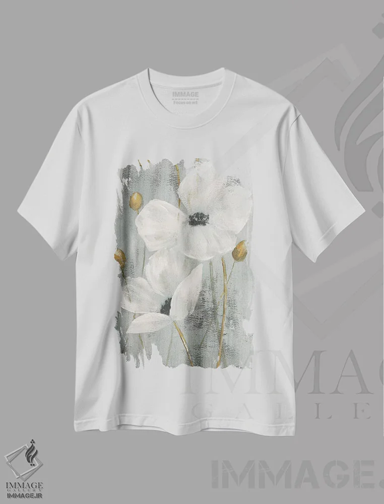 تیشرت سفید طرح دار – تیشرت گلدار ,باغ مروارید دو اثر نان فروشگاه ایماژ