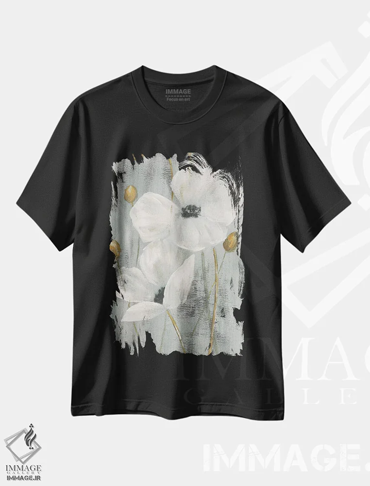 تیشرت مشکی طرح دار – تیشرت گلدار ,باغ مروارید دو اثر نان immage.ir