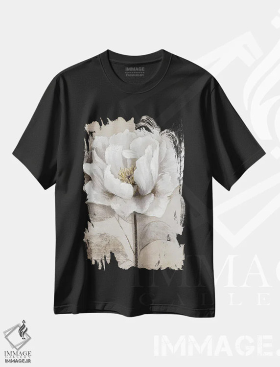 تیشرت مشکی طرح دار – تیشرت گل و گیاه ,سفید ملایم II اثر نان فروشگاه ایماژ