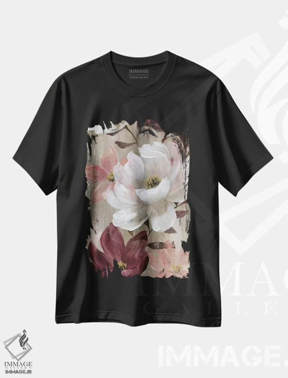 تیشرت مشکی طرح دار – تیشرت آبستره گلدار ,قرمزهای زودگذر باغ II اثر نان immage.ir