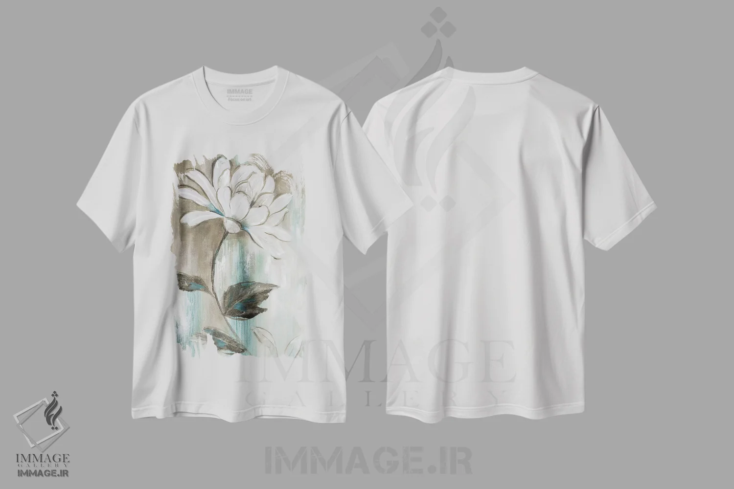 تیشرت سفید طرح دار – تیشرت گل ,شکوفایی باغ II اثر نان immage.ir